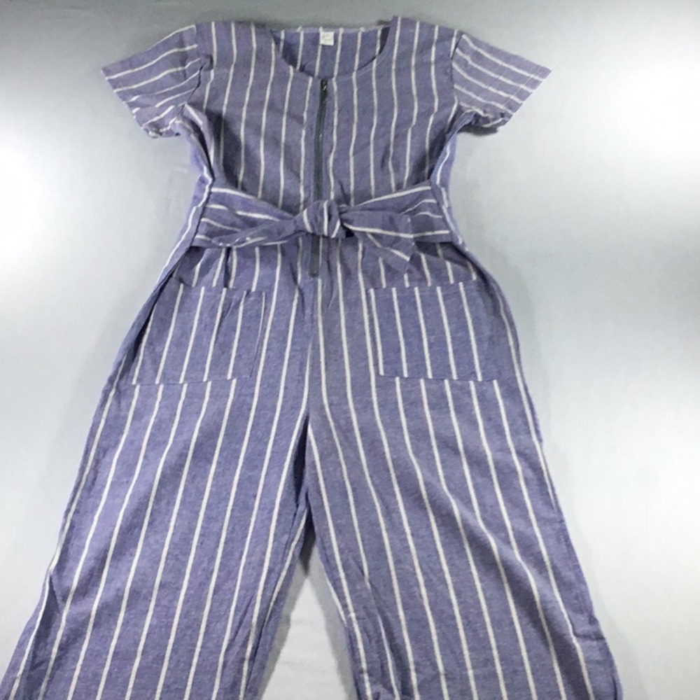 Coastal chic Size M Jumpsuit blue and white Striped Cottagecore Cropped - Picture 1 of 12